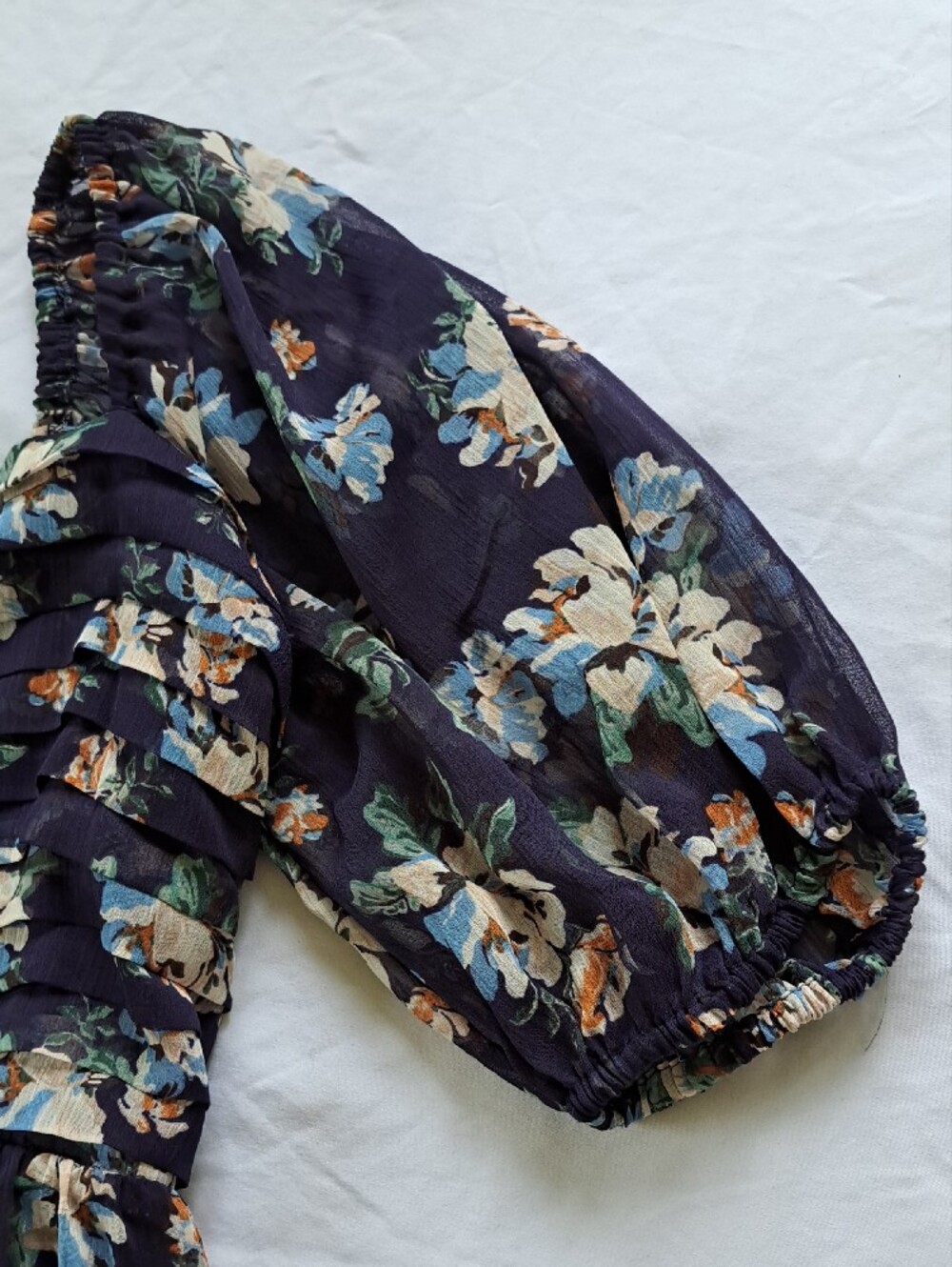 NWT LC Lauren Conrad Navy Floral Romantic Puff-Sleeve Midi Dress Garden Party M - Picture 6 of 16